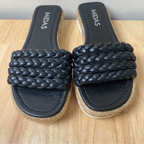 MIDAS "Shelles" Black Plaited Leather Slip On Sandals Slides Size 39 RRP $190 - Picture 3 of 11